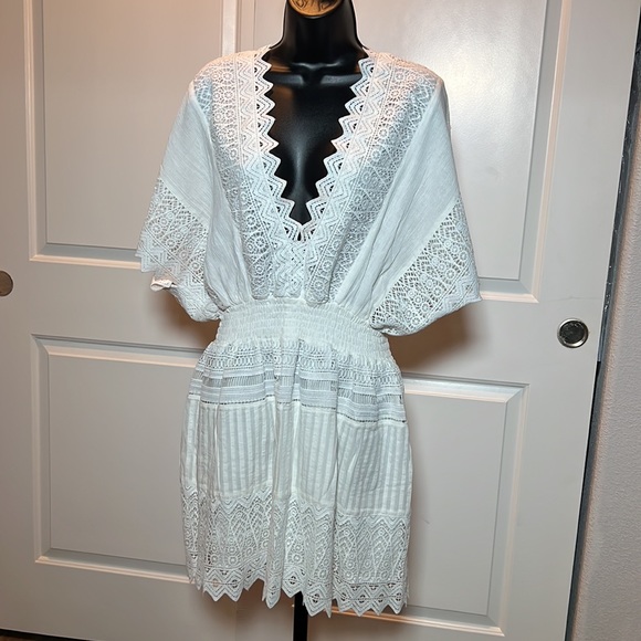 Off-White Front&Back V-Neck Mini Dress | elastic waist band | med | never worn - Picture 11 of 11